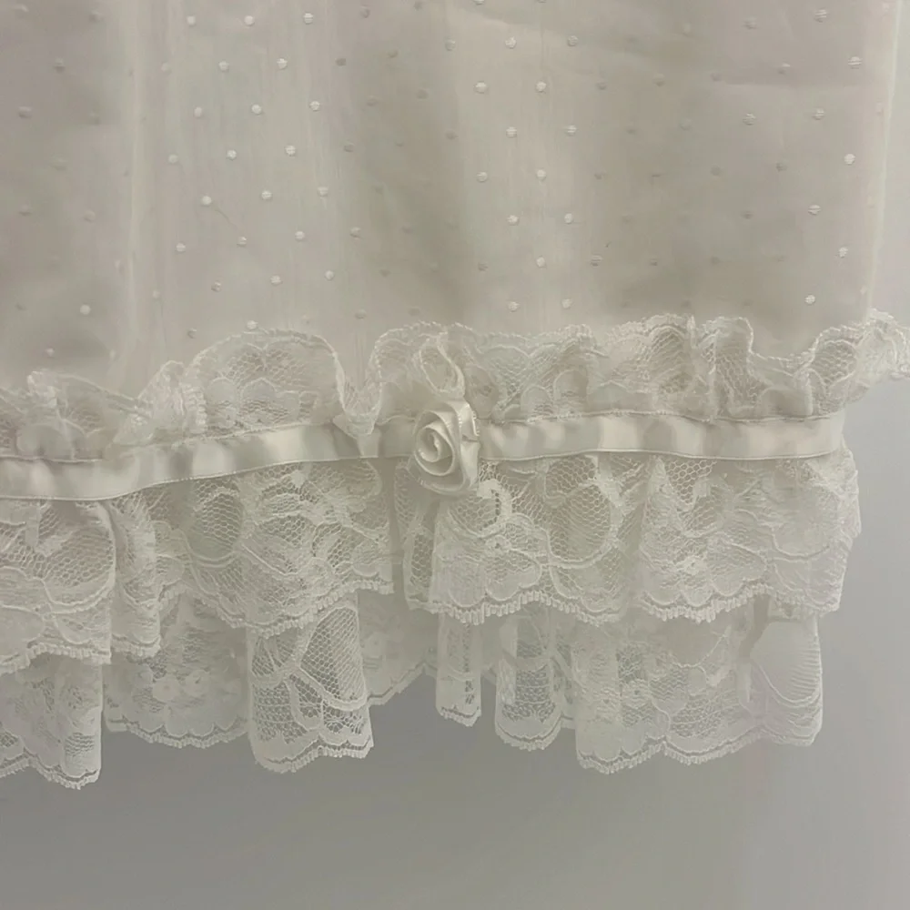 Vintage Baptism Christening Dress 3 Months 3-Piece Cape Bonnet White Lace Trim - Picture 4 of 12